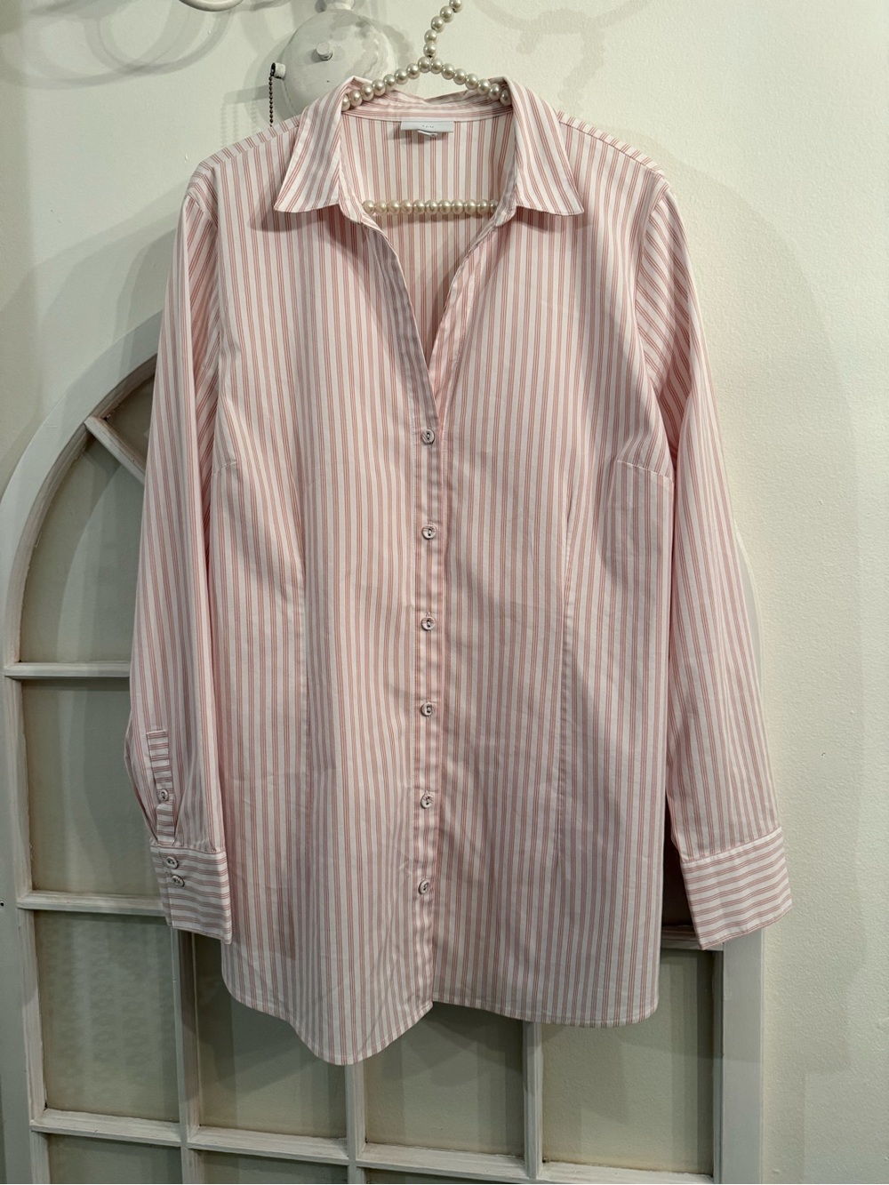 J.Jill Pink Striped Button Down Shirt Long Sleeve Stretch Cotton Blouse Preppy